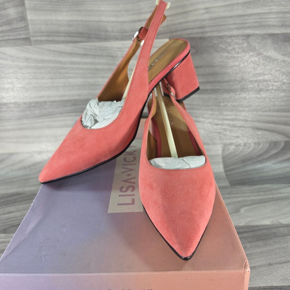 NEW LISA VICKY Zee-V Sunkissed Kid Suede Slingback Pumps Coral Pink 6M NIB